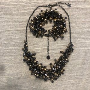 16” Talbots gold/smoky necklace/matching bracelet